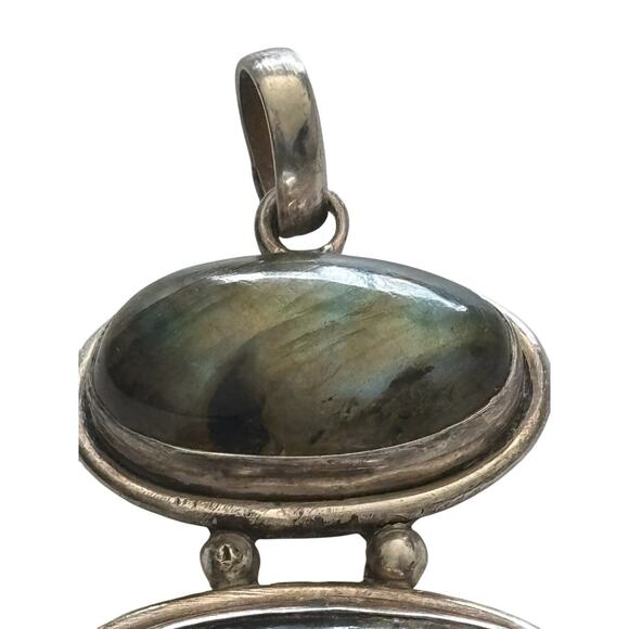 925 Sterling Silver Real Large Duel Oval Labradorite Gem Pendant 26g - Picture 5 of 7